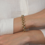 14 Ayar Altın Cetaş Mavi Mineli Zincir Bileklik 425