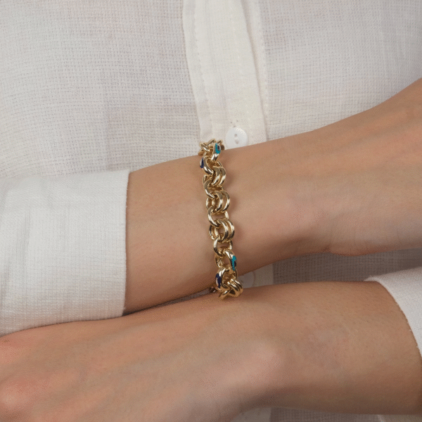 14 Ayar Altın Cetaş Mavi Mineli Zincir Bileklik 425