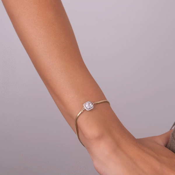 14 Ayar Altın Baget Taşlı Balık Sırtı Zincir Bileklik 97