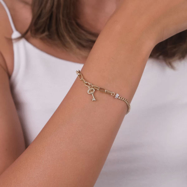 14 Ayar Altın Anahtar Sallantılı Ataç Zincir Bileklik 128