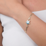 14 Ayar Altın Mavi Yıldız Detaylı Balık Sırtı Bileklik 23