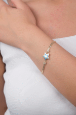 14 Ayar Altın Mavi Yıldız Detaylı Balık Sırtı Bileklik 23