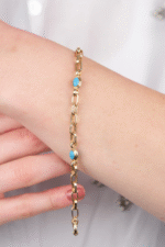 14 Ayar Altın Mavi Taşlı Zincir Bileklik 584 - Görsel 2