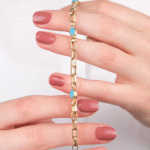 14 Ayar Altın Mavi Taşlı Zincir Bileklik 584