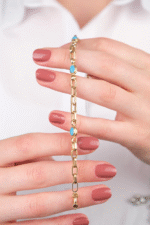 14 Ayar Altın Mavi Taşlı Zincir Bileklik 584