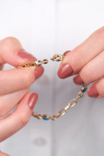 14 Ayar Altın Mavi Taşlı Zincir Bileklik 584 - Görsel 5