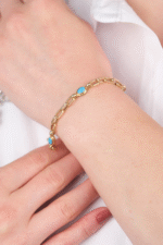 14 Ayar Altın Mavi Taşlı Zincir Bileklik 584 - Görsel 4