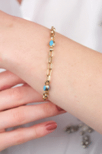 14 Ayar Altın Mavi Taşlı Zincir Bileklik 584 - Görsel 3