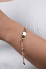 14 Ayar Altın Nazar Boncuklu Çocuk Künyesi 17