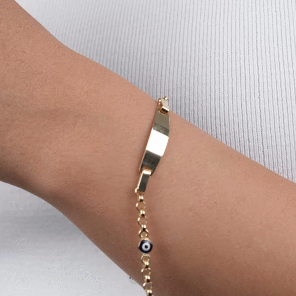 14 Ayar Altın Nazar Boncuklu Çocuk Künyesi 17