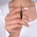 14 Ayar Altın Mavi Çiçekli Çocuk Kelepçesi 17