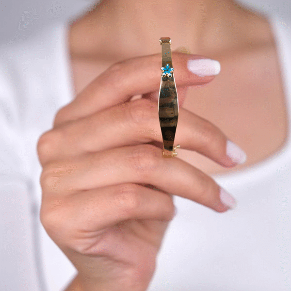 14 Ayar Altın Mavi Çiçekli Çocuk Kelepçesi 17