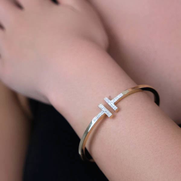 14 Ayar Altın Taşlı T Kelepçe 6