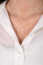 14 Ayar Altın Minimal Taşlı Oval Kolye 85 - Görsel 2