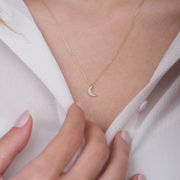 14 Ayar Altın Taşlı Ay Kolye 360