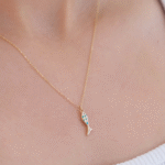 14 Ayar Altın Mavi Mineli Balık Kolye 99