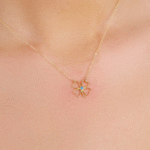 14 Ayar Altın Mavi Taşlı Yonca Kolye 100