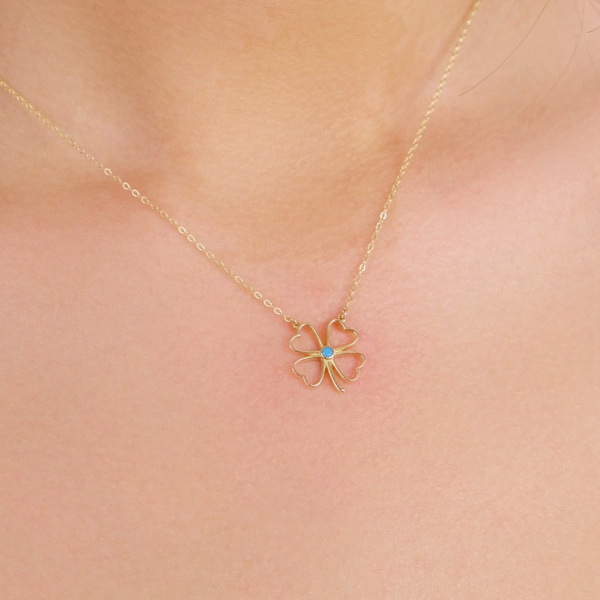 14 Ayar Altın Mavi Taşlı Yonca Kolye 100