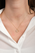 14 Ayar Altın Taşlı Ay Yıldız Kolye 169 - Görsel 2