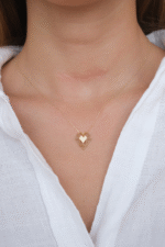 Güzide 14 Ayar Altın Taşlı Kalp Kolye 443 - Görsel 2