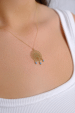 14 Ayar Altın Mavi Taş Sallantılı Tasarım Kolye 113 - Görsel 2