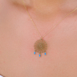 14 Ayar Altın Mavi Taş Sallantılı Tasarım Kolye 113