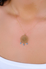 14 Ayar Altın Mavi Taş Sallantılı Tasarım Kolye 113