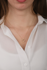 14 Ayar Altın Taşlı G Harf Kolye 354 - Görsel 2