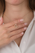 14 Ayar Altın Taşlı G Harf Kolye 354 - Görsel 3