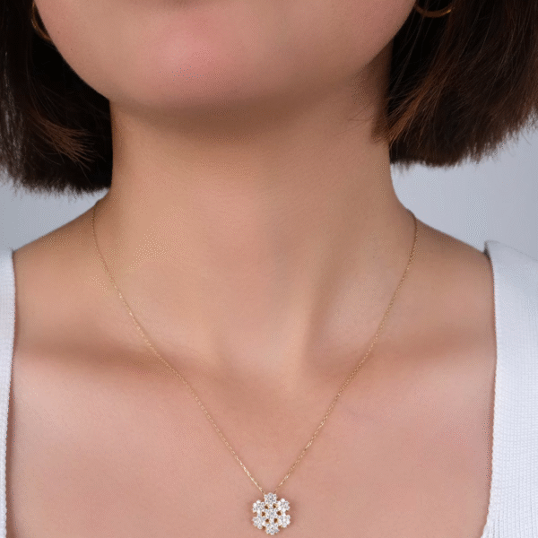 14 Ayar Altın Taşlı Kar Tanesi Kolye 15