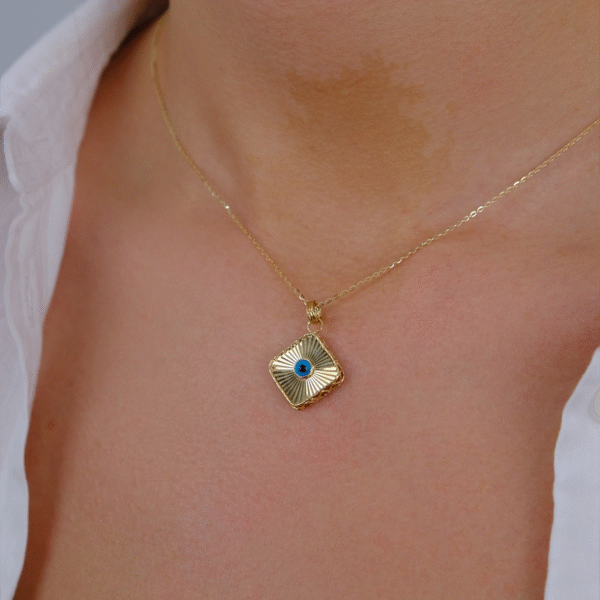 14 Ayar Altın Nazar Boncuklu Dörtgen Kolye 147