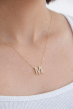 14 Ayar Altın Taşlı M Harf Kolye 179