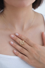 14 Ayar Altın Taşlı M Harf Kolye 179 - Görsel 3