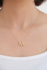 14 Ayar Altın Taşlı M Harf Kolye 179 - Görsel 2