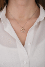 14 Ayar Beyaz Altın Taşlı Halka Kolye 364 - Görsel 2