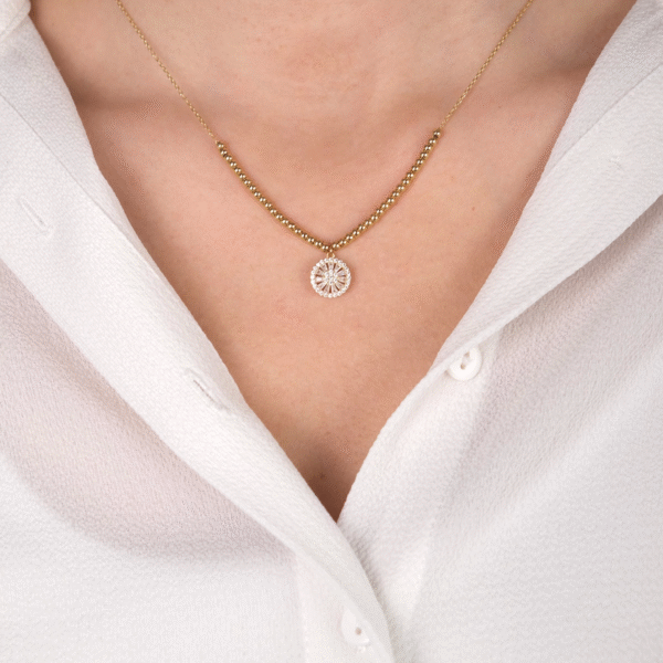 14 Ayar Altın Taşlı Yuvarlak Kolye 57