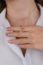 14 Ayar Altın Taşlı Yıldız Kolye Ucu 263 - Görsel 3