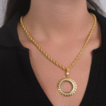 14 Ayar Altın Taşlı Arpa Detaylı Çerçeve Kolye Ucu 52