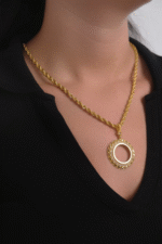 14 Ayar Altın Taşlı Arpa Detaylı Çerçeve Kolye Ucu 52 - Görsel 2