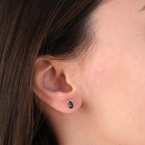 14 Ayar Altın Yeşil Taşlı Damla Küpe 187