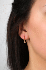 14 Ayar Altın Taşlı Dikdörtgen Küpe 67 - Görsel 2