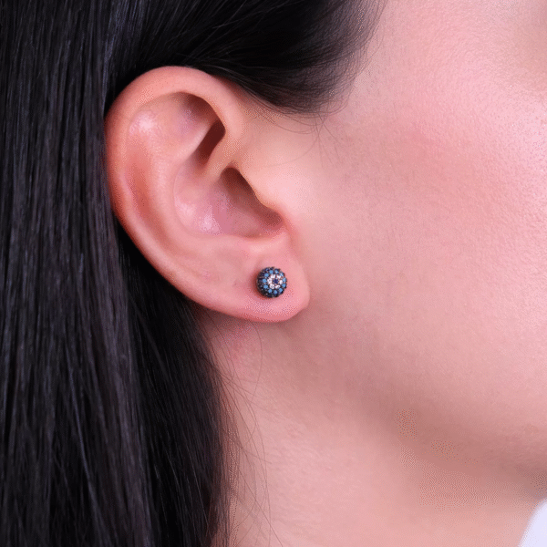 14 Ayar Altın Mavi Taşlı Top Küpe 153