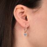 14 Ayar Altın Mavi Taşlı Sallantılı Küpe 16