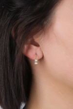 14 Ayar Altın Baget Taşlı Halka Küpe 75 - Görsel 2