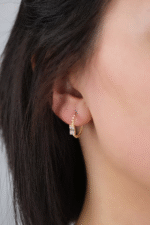 14 Ayar Altın Baget Taşlı Halka Küpe 75