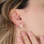 14 Ayar Altın Baget Taşlı Halka Küpe 555