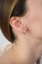 14 Ayar Altın Cetaş Beyaz Şeritli Halka Küpe - Görsel 3