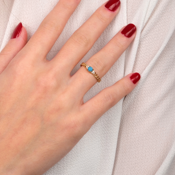 14 Ayar Altın Mavi Taşlı Gurmet Yüzük 114