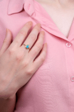 14 Ayar Firuze Taşlı Damla Yüzük 100 - Görsel 2