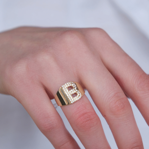 14 Ayar Altın Taşlı B Harf Yüzük 535